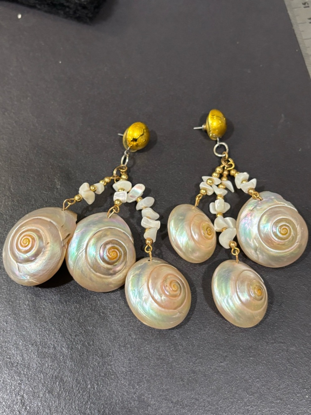 Pearlescent Shell Drop Earrings with White natural pearl - philippines beachy